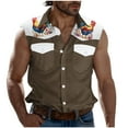 thumbnail image 1 of Camisas de Cuello para los Hombres de Moda Casual Imprimir Turndown Cuello sin Mangas Bolsillos Deportivos Tanque, Ligero Top de Verano, 1 of 5