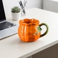 thumbnail image 6 of ALORINA Ceramic Pumpkin Shaped Coffee Mug with Green Leaf Handle, Fall Holiday Drinkware Cup for Tea, Latte, Hot Cocoa, Halloween Thanksgiving Gift for Home and Office, 6 of 7