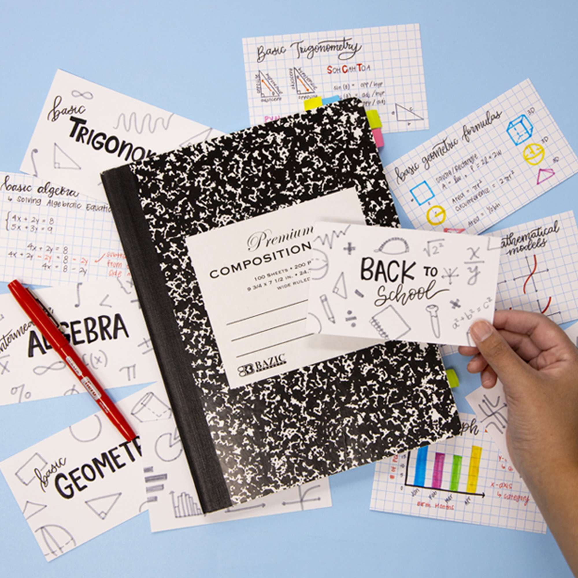 BAZIC Quad Ruled Index Cards 3"X5" 3600 Count, 4-1" Graph Ruled Lined Flashcards