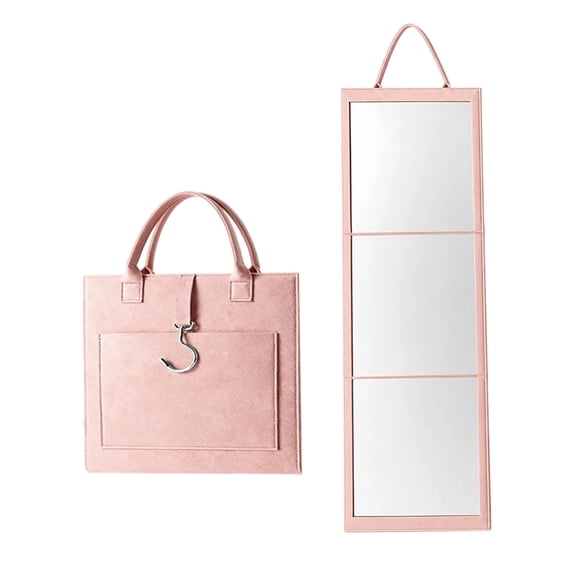 Tri-Fold Full Length Mirror, Portable Foldable Acrylic Mirror with Felt Frame and Carry Bag, Hanging Door Mirror for Bedroom, Dorm, Travel