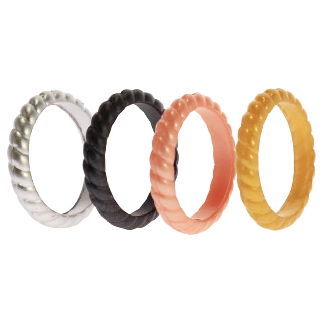 Juego de anillos trenzados apilables de boda de silicona - Metal by ROQ para mujer - Anillo de 4 x 6 mm