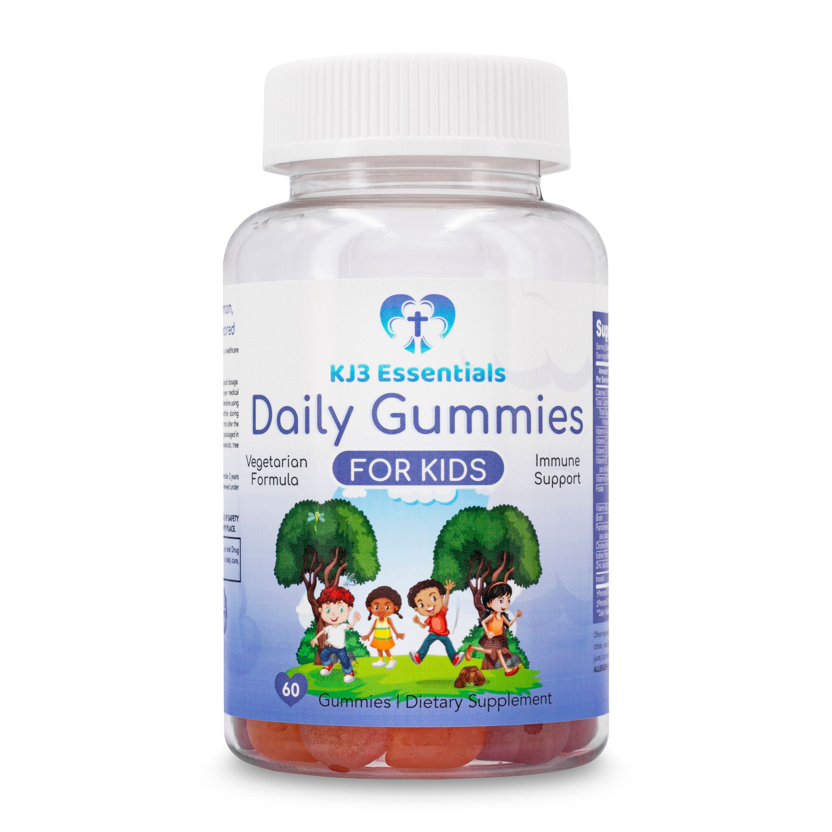 KJ3 ESSENTIALS DAILY GUMMIES FOR KIDS – 60 COUNT – BOOST IMMUNITY – MULTIVITAMINS FOR VITAMIN A, C, D, E & B-6 – EASY TO ADMINISTER – VEGETARIAN – GLUTEN-FREE – HALAL & GMP CERTIFIED