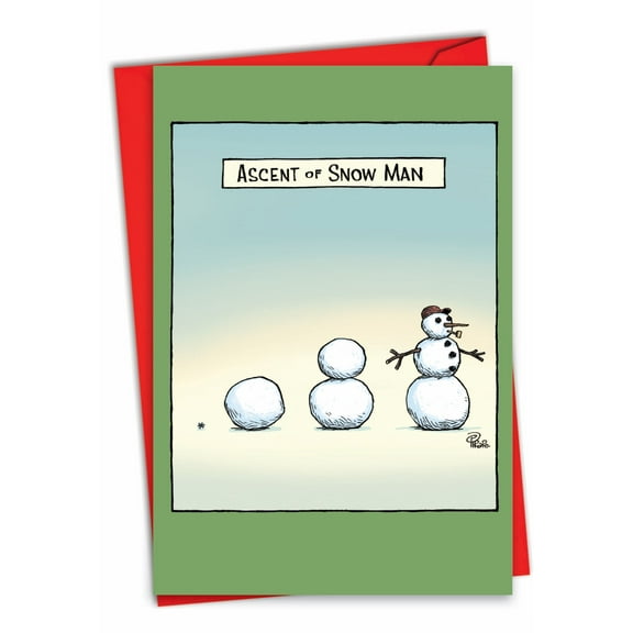 NobleWorks Funny Christmas Greeting Card with 5 x 7 Inch Envelope (1 Card) Merry Christmas Holiday Snow Man Ascent C9480XSG