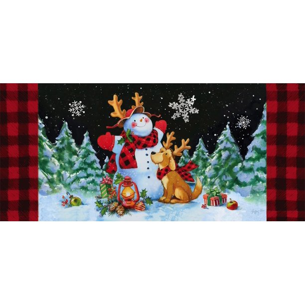 Evergreen Christmas Pals Decorative Door Mat Insert, 10 x 22 inches