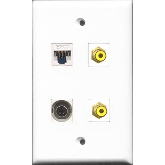 RiteAV - 2 Port RCA Yellow and 1 Port 3.5mm and 1 Port Cat5e Ethernet White Wall Plate