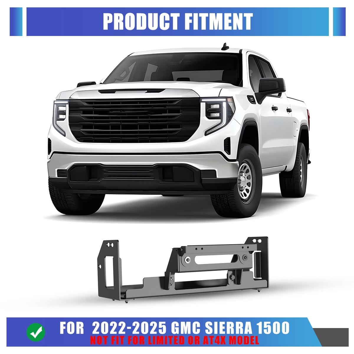 Heavy Duty Steel Winch Plate Fit for 2022 2023 2024 2025 GMC Sierra 1500,Black Powder Coated Front Bumper