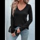 thumbnail image 4 of Camisas de Larga para Mujer, Cuello en V, Blusas Casuales de Otoño, Suéteres Holgados y Ligeros, Túnicas, Ropa de Moda. Negro M, 4 of 10