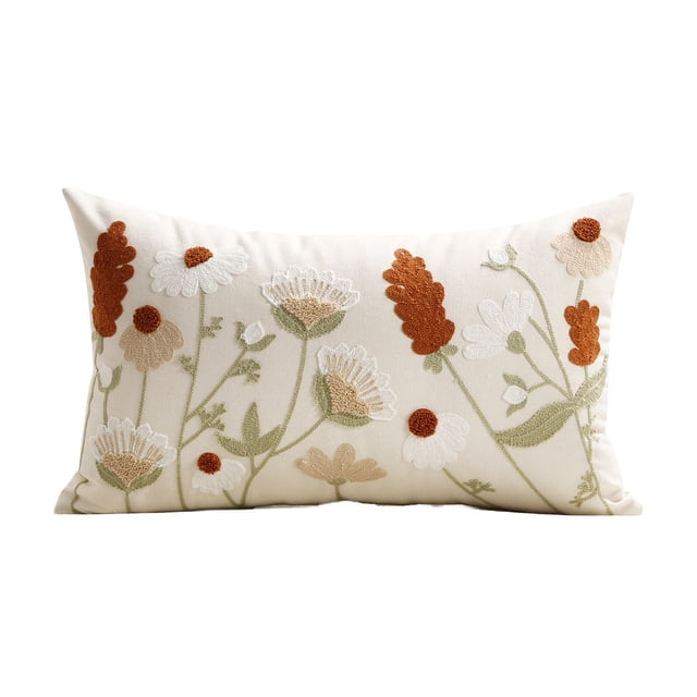 Vwrxbz Spring Floral Embroidered Pillowcase 19.6x11.8 Inch Flower Pattern Decorative Cushion Cover Easter Home Decor