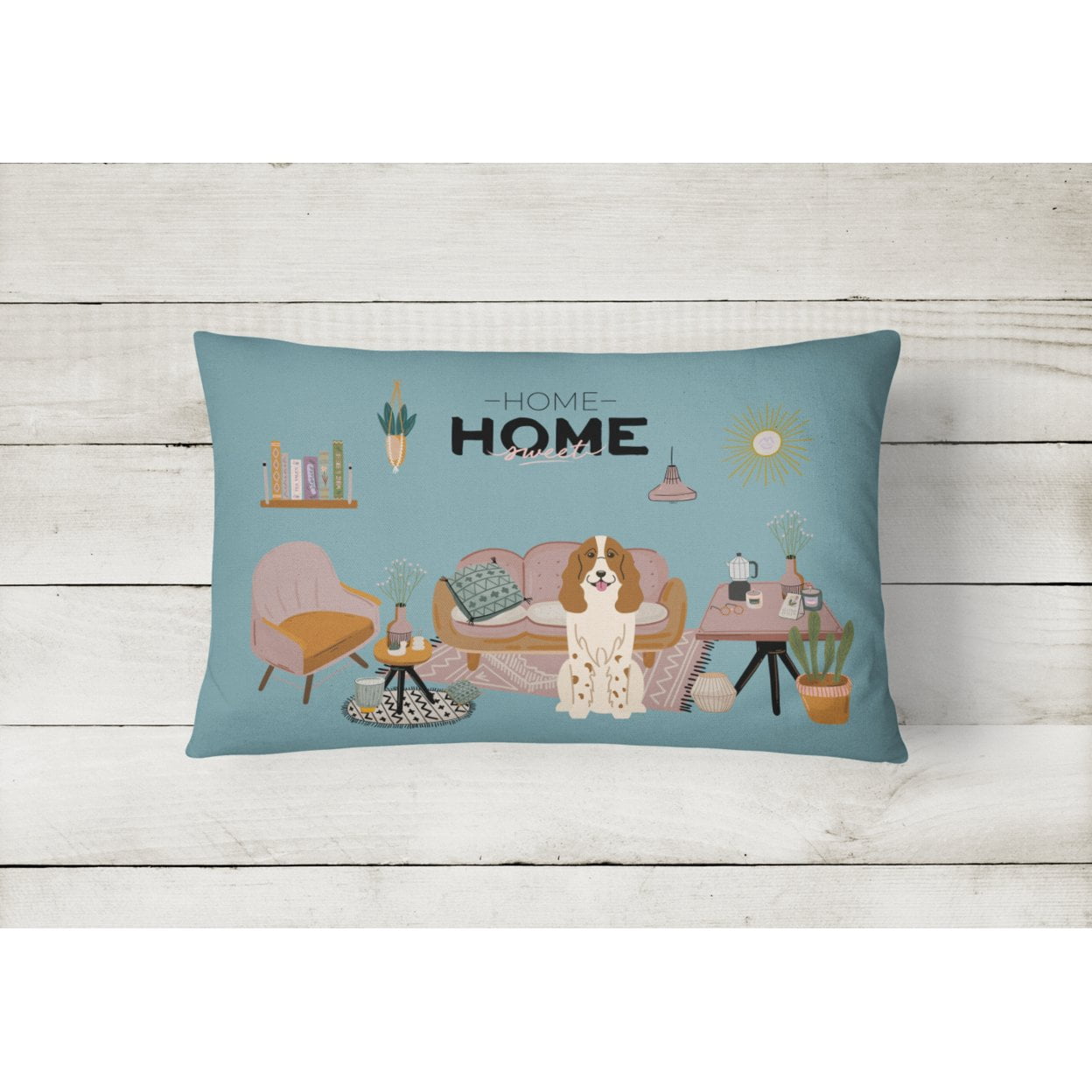 Carolines Treasures CK7876PW1216 Russian Spaniel Sweet Home Canvas Fabric Decorative Pillow 12H x16W multicolor