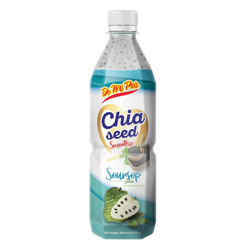 De Mi Pais Bebida de Chia Sabor a Guanabana 500mL / Soursop Flavored Chia Seed Drink 500mL 24-Pack