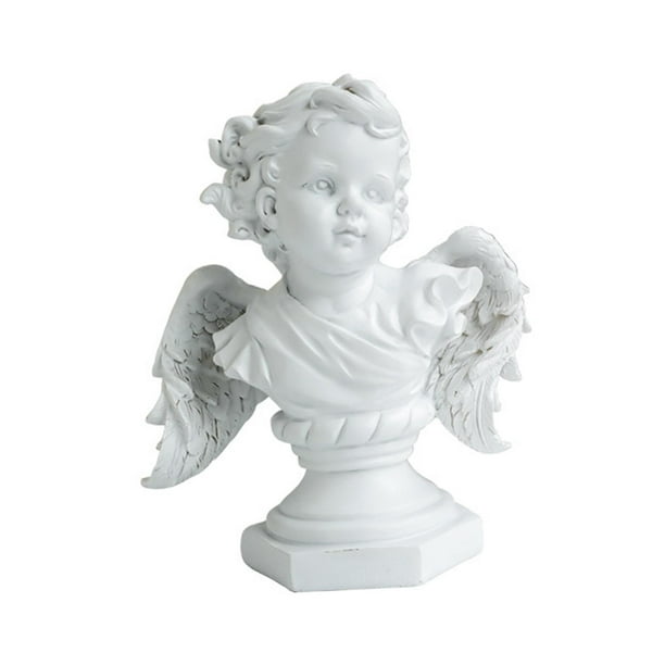 Figura de ángel, linda escultura de ángel artesanal para escritorio, armarios, estantes y dormitorio. Blanco