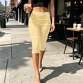 thumbnail image 2 of Women's Striped Capri Leggings Fold Over High Waist Tummy Control Workout Yoga Pants Split Hem Knee Length Soft Stretch Casual Pants Yellow, 2 of 7