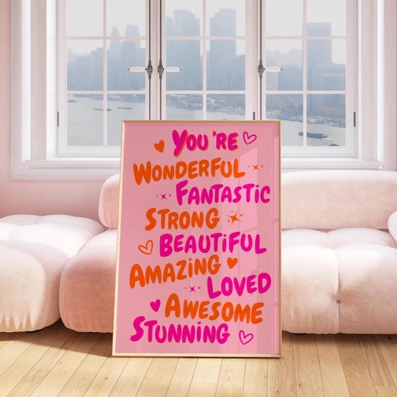 You Are Amazing Pink Orange Wall Art Print, Unframed Paper Poster 8x10in