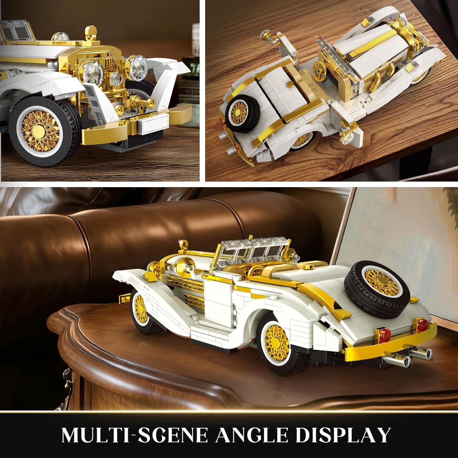Classic Car Model Kit, MOC Vintage Car Building Blocks Set, Gift for Kids Age 8+/Adults Collections Enthusiasts (868+ Pieces, Static Version)