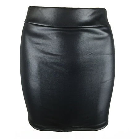 Fashion Sexy Women Mini Skirt Solid Color PU Leather Pencil High Waist Bodycon Short