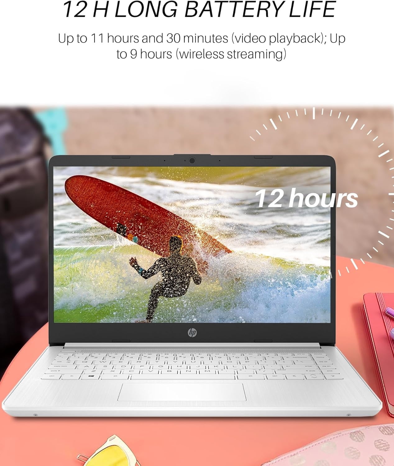HP 14" HD Laptop for Students and Business, Intel Quad-Core Processor, 16GB RAM, 64GB eMMC+256GB Micro SD, Long Battery Life, UHD Graphics, Webcam, Windows 11 Home in S Mode, Snowflake White