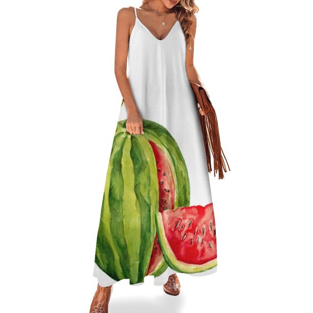 Nuevo vestido sin mangas de sandía de acuarela, vestidos largos para mujer, vestido de cumpleaños para mujer de lujo