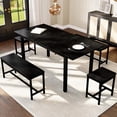 thumbnail image 2 of 5Pcs Dining Table Set for 4-8 People, 63 in Large Extendable Kitchen Table Set with 2 Benches and 2 Square Stools, Modern Dining Room Furniture Sets, Easy Assembly, Black, 2 of 9