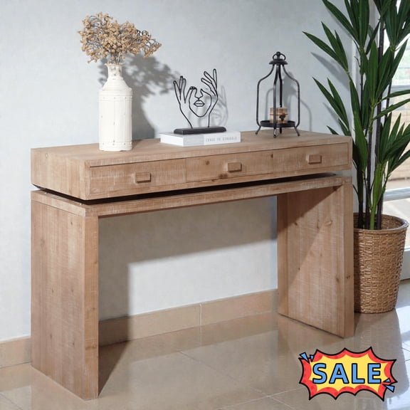 Tcbosik Modern Console Table, 47 inch Rustic Entryway Table with 3 Storage Drawers, Behind Couch Table for Living Room, Hallway, Foyer, Natural