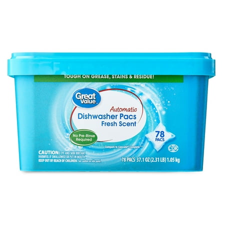 Great Value Automatic Dishwasher Pacs, Fresh Scent, 78 Count