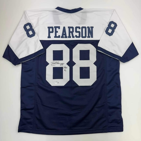 Autographed/Signed Drew Pearson HOF 21 Dallas Thanksgiving Football Jersey Beckett BAS COA