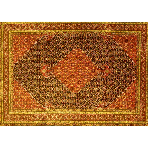Ahgly Company Machine Washable Indoor Rectangle Persian Yellow Traditional Area Rugs, 5' x 7'