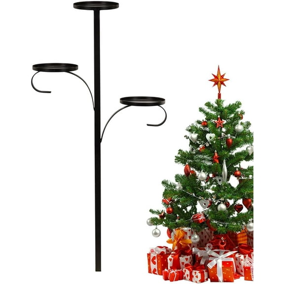 Black Triple Tree Topper, Shelf For Christmas Tree, Tree Topper Candle Holder, Candelabra Tree Topper, 3 Tier Candle Holders, Unique Christmas Topper Decor, Tree Topper Light Up Christmas Tree Decor