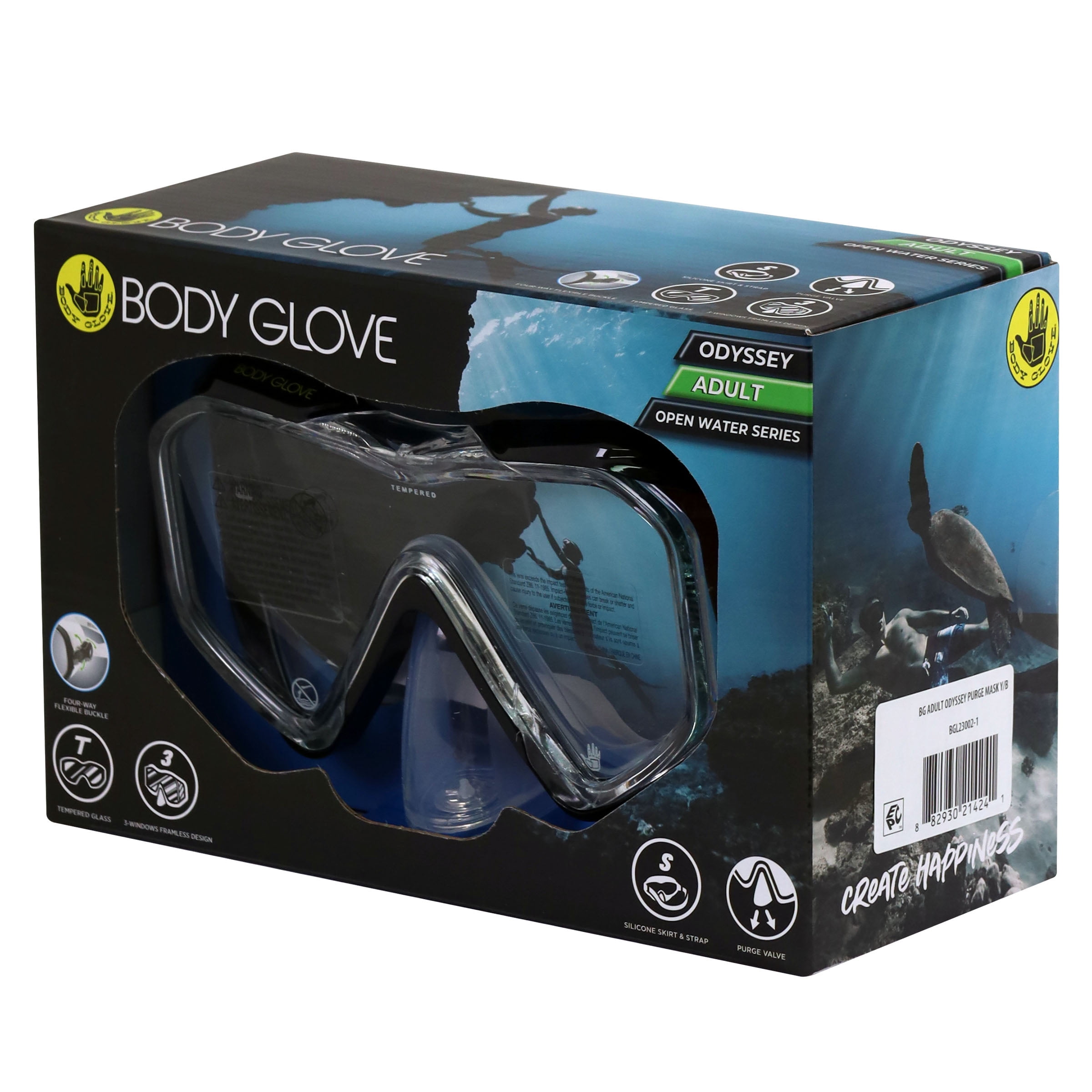 Body Glove Odyssey Adult Swimming Diving Snorkel Mask, Yellow