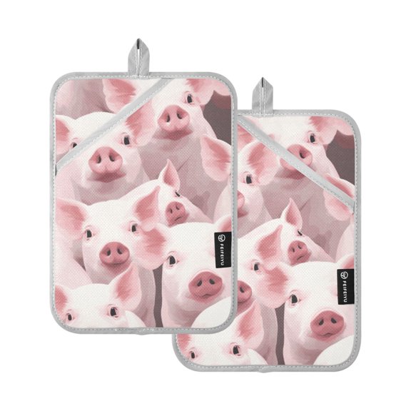 Pigs Pink Pot Holders Set of 2 Heat Resistant Kitchen Oven Gloves Potholder Cooking Baking Microwave Mitts