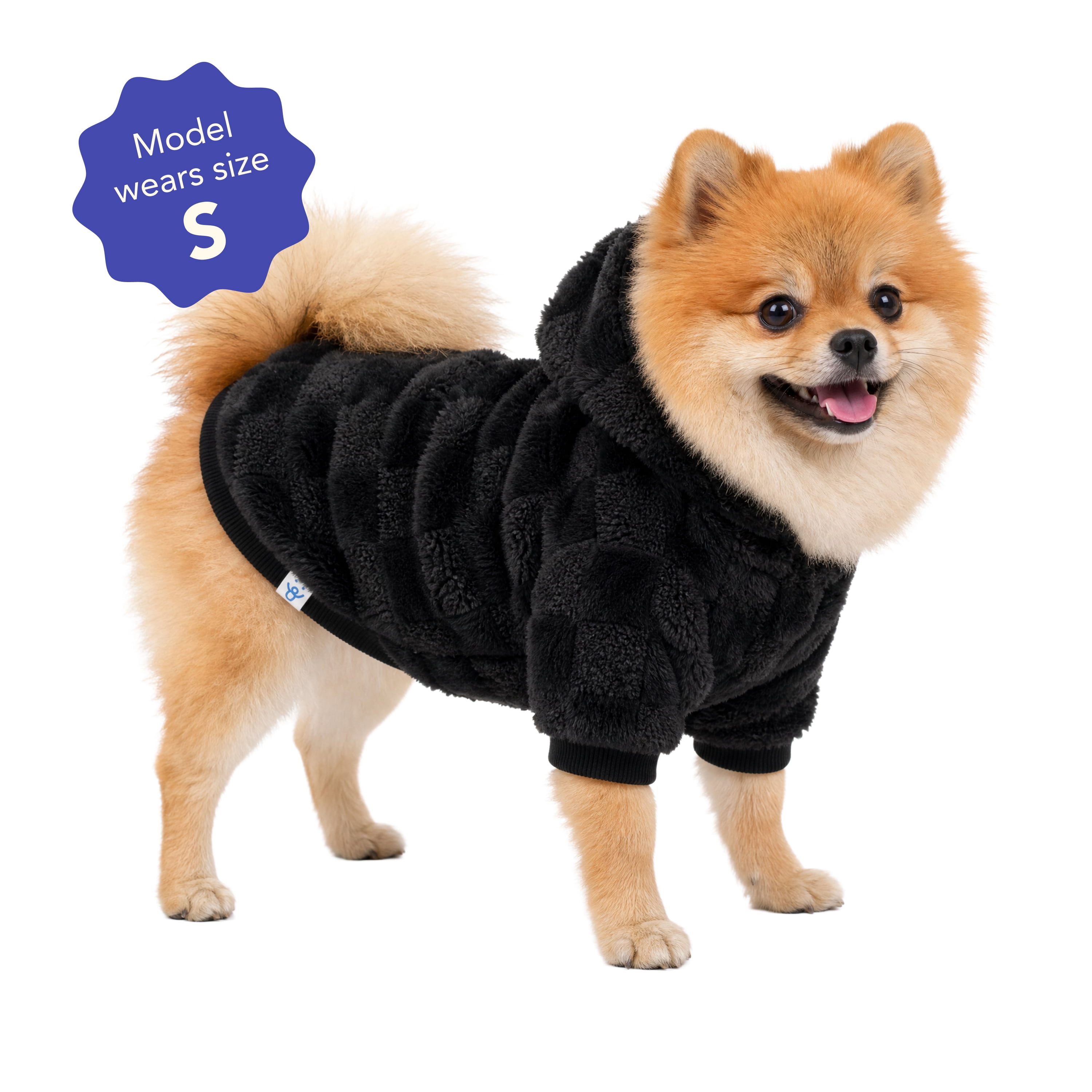 Oodles Checkerboard Fall Sherpa Dog Hoodie, Black, Small