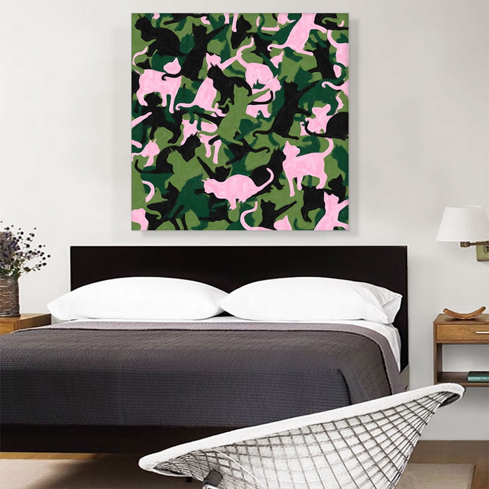 ARTCANVAS Army Green Pink Black Camo Camouflage Cat Kitten Pattern