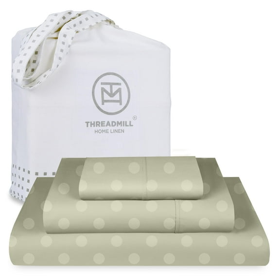 Threadmill Cotton Twin Sheet Set | 100% Cotton Sheets for Twin Size Bed | Damask Jacquard Sateen Twin Bed Sheets Set with 16” Deep Pocket | Soft Breathable 3-Piece Cooling Sheet Set | Sage Green
