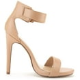 thumbnail image 2 of BURUDANI Women's Ankle Strap Open Toe Stilettos High Heel Sandals Party Dress Taupe/Pu Size 10, 2 of 4