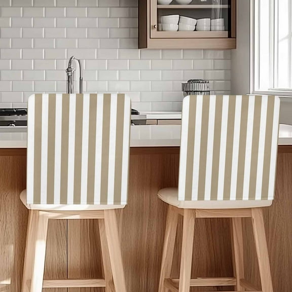 Khaki and White Striped Chair Covers Set of 6 Gradient Chair Back Covers Stretch Removable Washable Slipcovers Protector for Dining Room Kitchen Party Decor