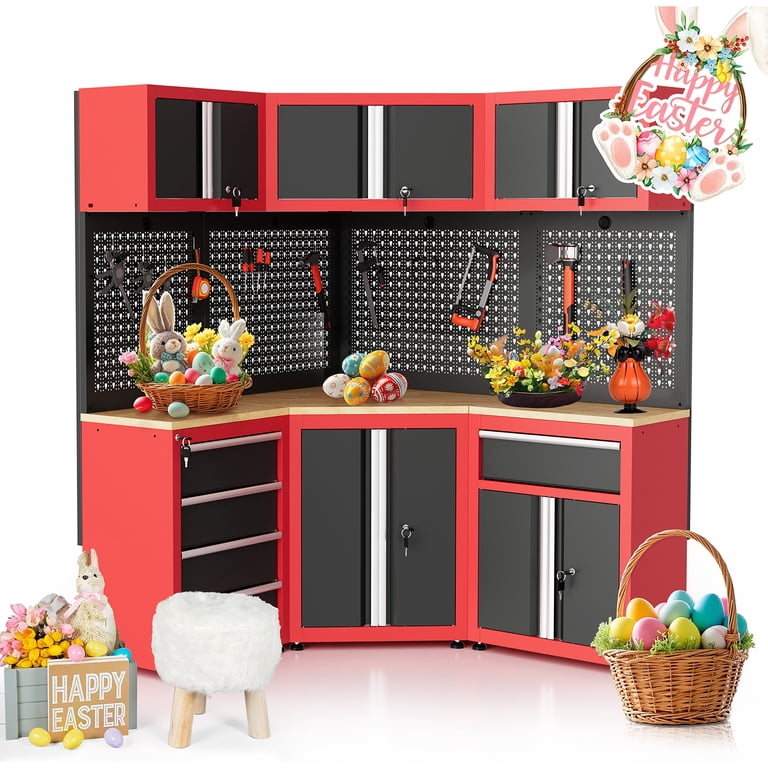 LARBANKE 8-Piece Garage Storage Cabinet System, Heavy Duty Corner