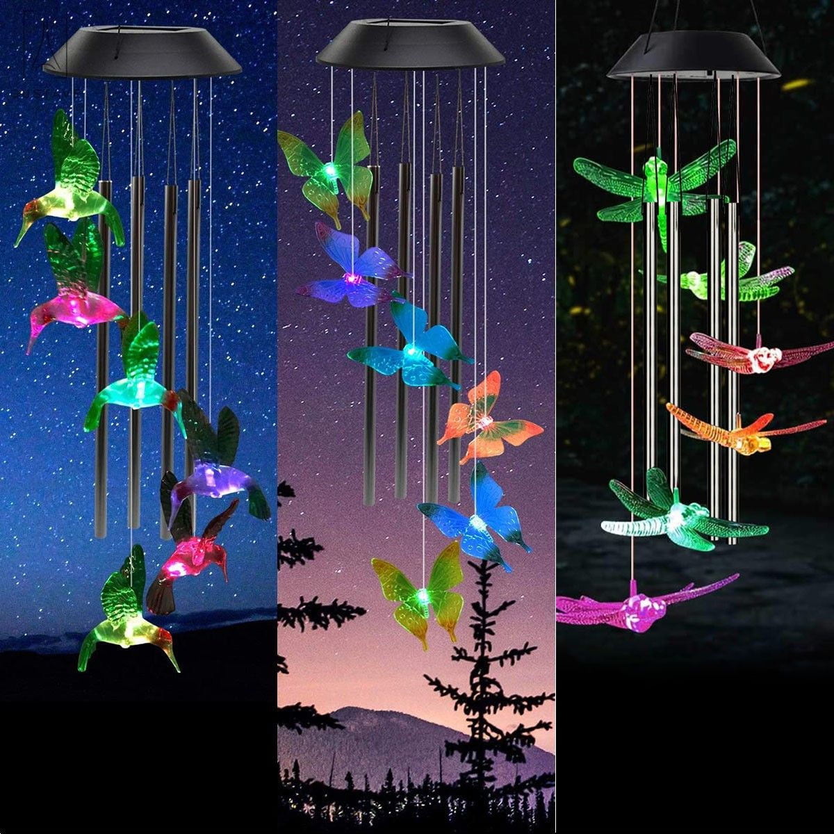 Gustave LED Solar Hummingbird Wind Chime Color Changing Hanging Wind ...