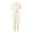 thumbnail image 4 of lulshou Jumpsuits for Women, Women Fashion Solid Color Casual Lapel Belt Short Sleeve Overalls Women's Jumpsuits, Rompers & Overalls, Beige XL, 4 of 4