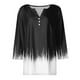 thumbnail image 4 of Camiseta de Mujer Camiseta Estampado Botón Manga 3/4 Diario Fin de Semana Moda Básica Cuello en V Regular Top Negro/3XL, 4 of 5