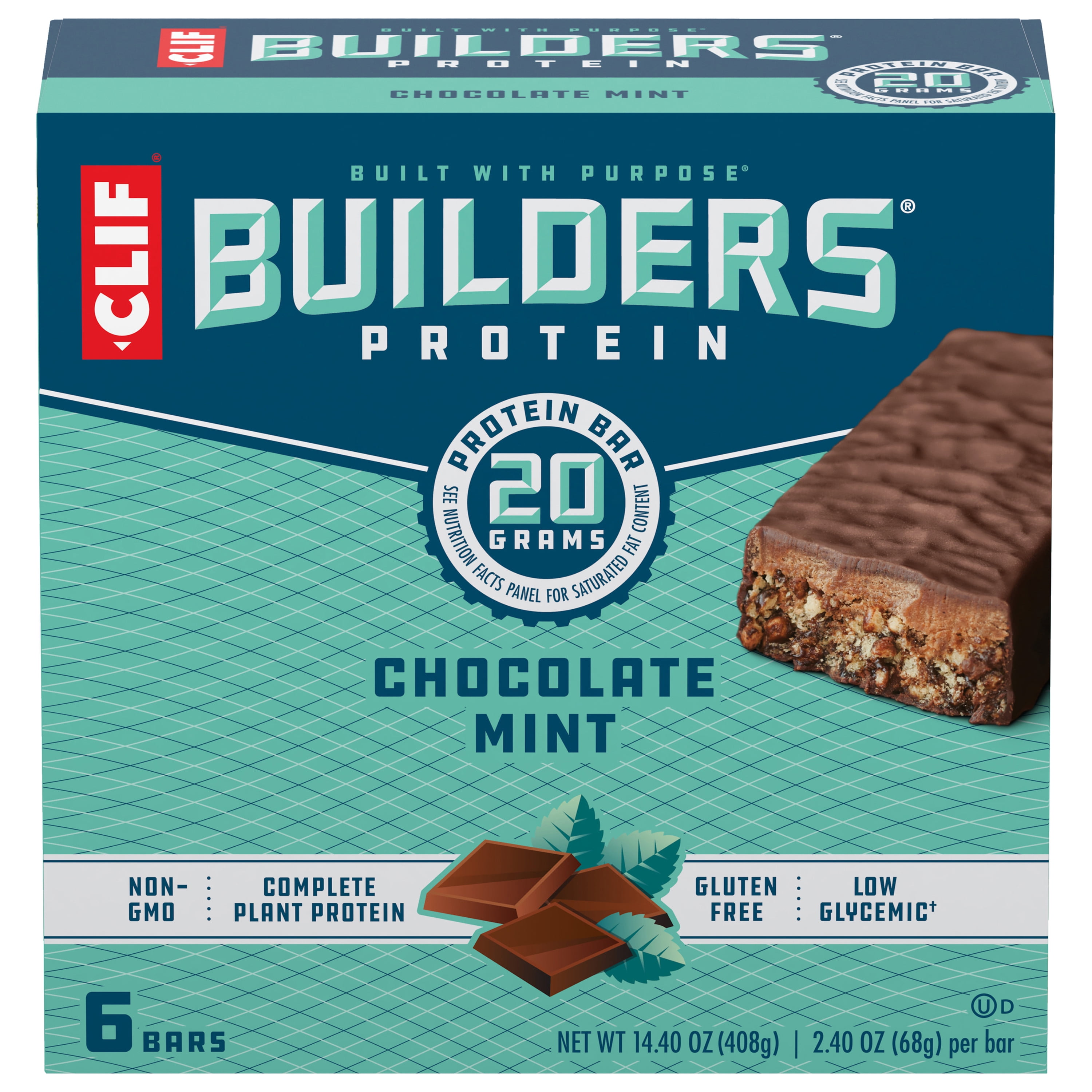 Clif Builder's Protein Bar, Gluten Free, 20g Protein Bar, Chocolate Mint, 6 Ct, 2.4 oz