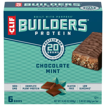 Clif Builder's Protein Bar, Gluten Free, 20g Protein Bar, Chocolate Mint, 6 Ct, 2.4 oz