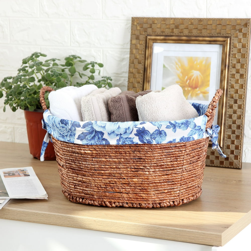 Pioneer Woman Small Oval Blue Floral Maize Basket  Walmart.com