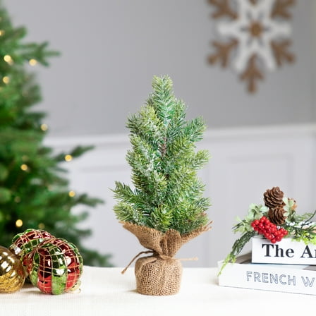 Northlight Frosted Icy Pine Tree in Burlap Base Christmas Tree - 11.75" - Unlit