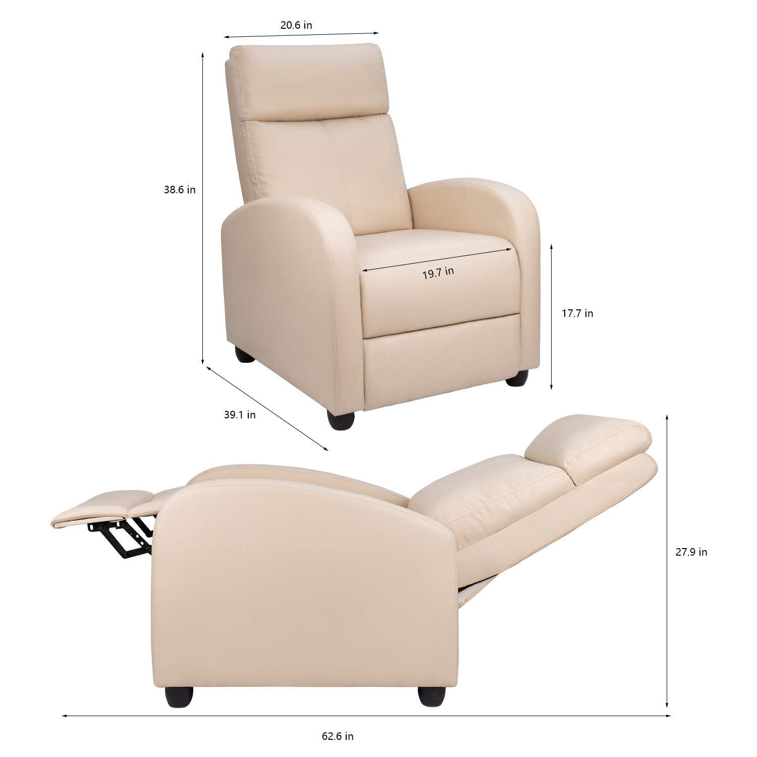 Walnew Single Recliner Thick Padded Push Back Recliner with Faux Leather, Beige