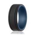 thumbnail image 1 of Anillo de bodas de silicona - Colección Duo 2 líneas finas - Azul-Negro de ROQ para hombre - Anillo de 7 mm, 1 of 2