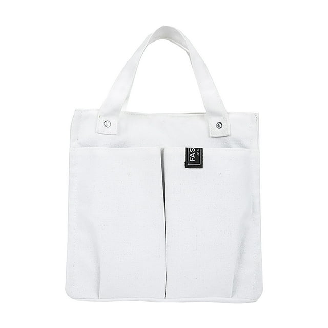 Jkkant Student Canvas Lunch Box Bag, Multi-Pocket Practical Handbag for Spring & Summer, Solid Color with Stitching