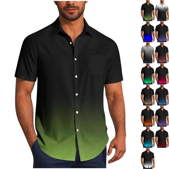 Big & Tall Men's Gradient Short Sleeve Button Down Casual Untucked Shirts Summer Beach Vacation Hawaiian Tops Quick Dry 4 Way Stretch with Pocket Father's Day