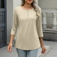 thumbnail image 5 of Atogsazn Womens 3/4 Sleeve T-shirt Casual Button Crew Neck Blouse Basic Tops Loose Outfit Tee Pullover Khaki M, 5 of 9