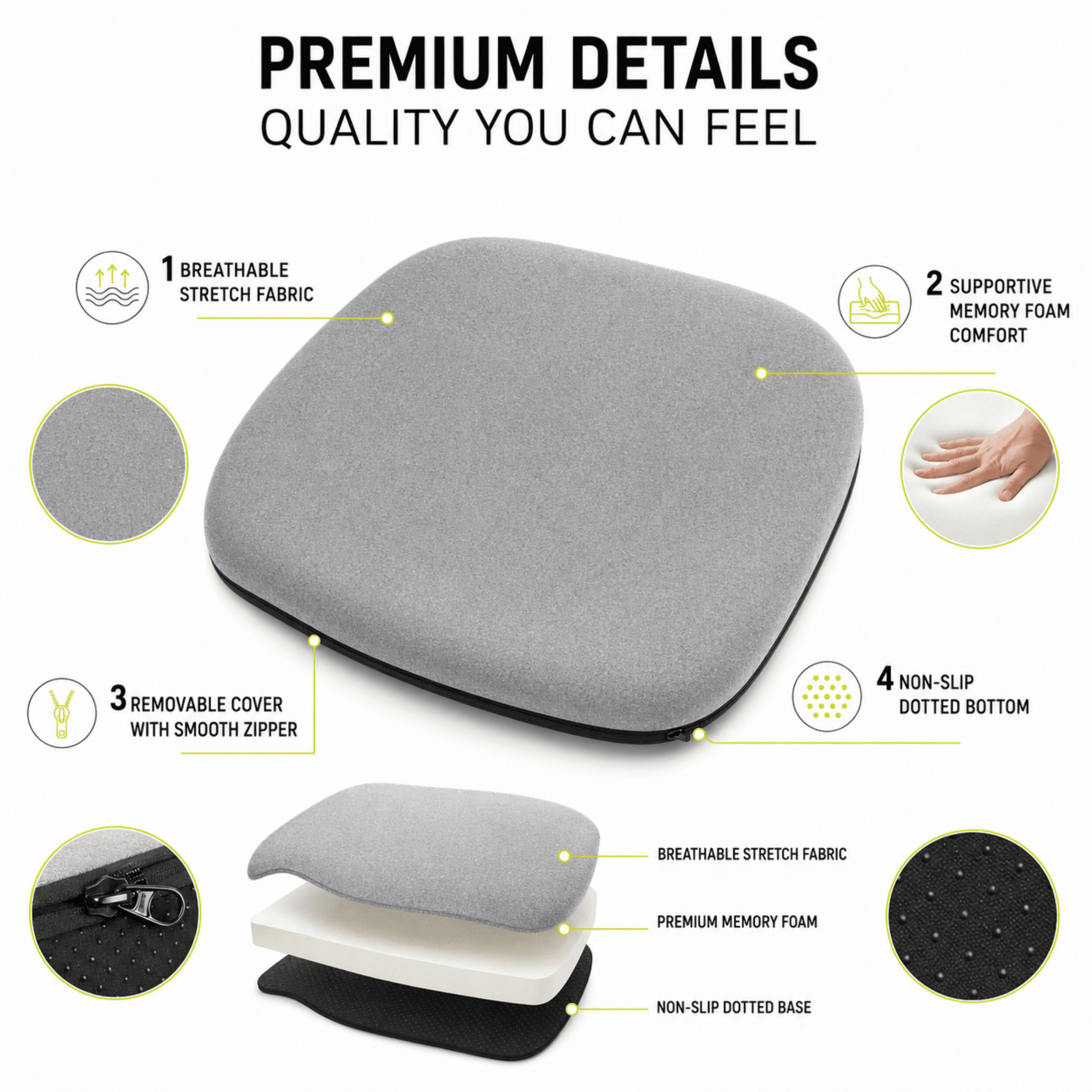 Auto Drive Seat Cushion, Comfortable Car Seat Cushion Pad, Non-Slip Seat Cover for Car Driver Seat, Universal Fit for Cars SUV Truck, Gray