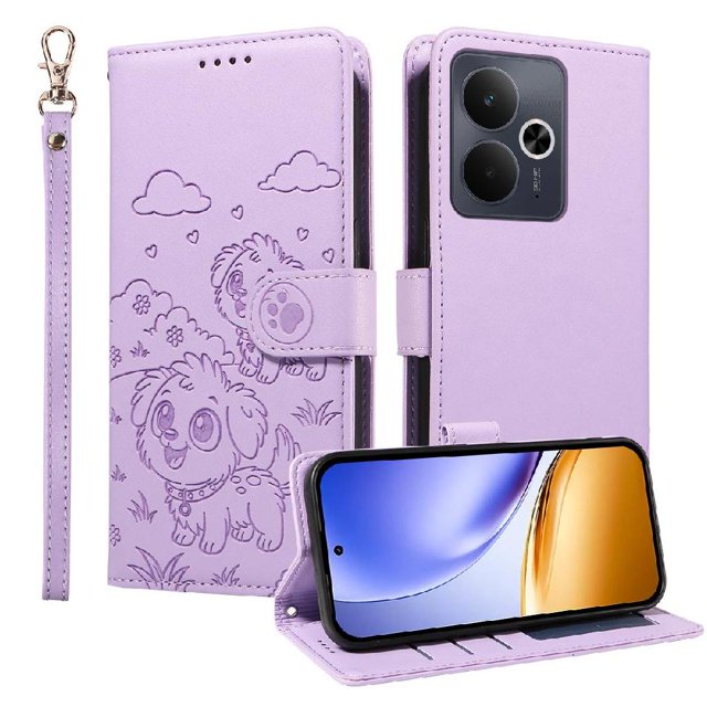Funda Cartera GANGXUN con Diseño de Perrito en Relieve para Realme 14 5G , Protección 360° con Ranuras y Correa Desmontable