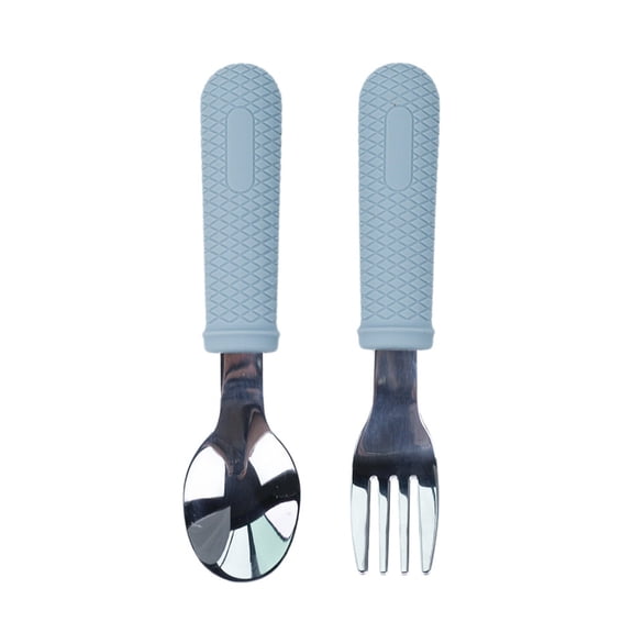 ZYHARUKO 2Pcs Children Cutlery Spoon Fork Learning to Eat Cutlery with Silicone Holding Toddler Utensils Food Grade Silverware